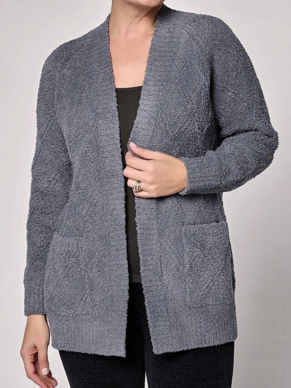 Barefoot Dreams CozyChic Diamond Cable Cardigan Shadow Blue-Medium